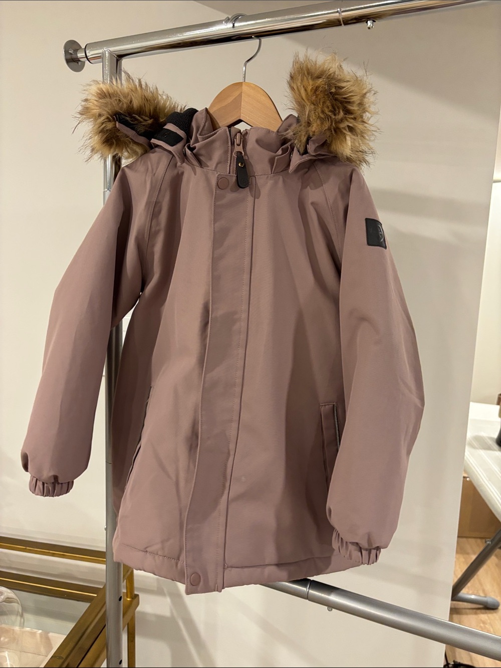 Children's Dusty Rose Puffer Jacket with Faux-Fur Hood